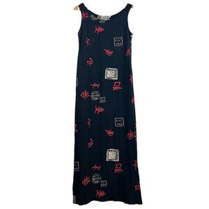 Vintage Chicos Jumper Maxi Dress Sz M Asian Print 90s Relaxed Fit‎ Retro Resort